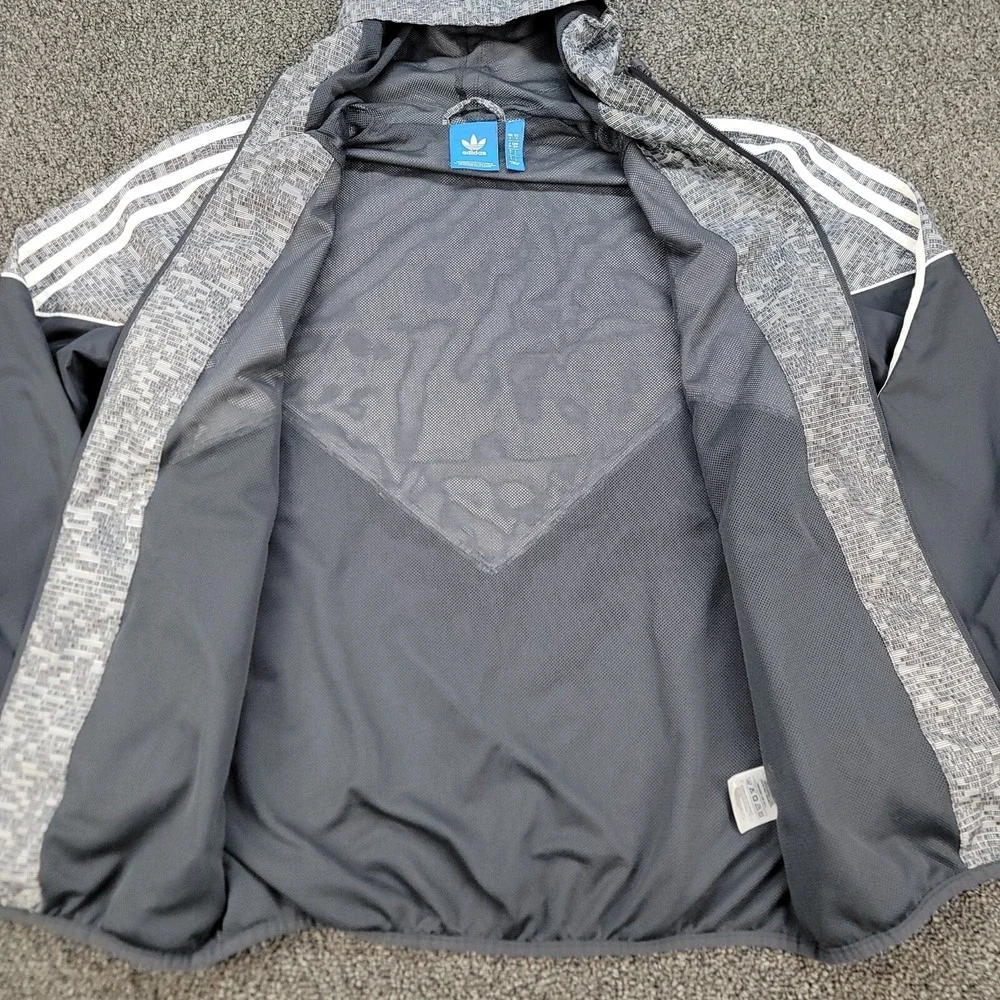 Adidas Windbreaker Mens S Navy Gray Trefoil Chevron Full Zip Hooded Jacket Retro